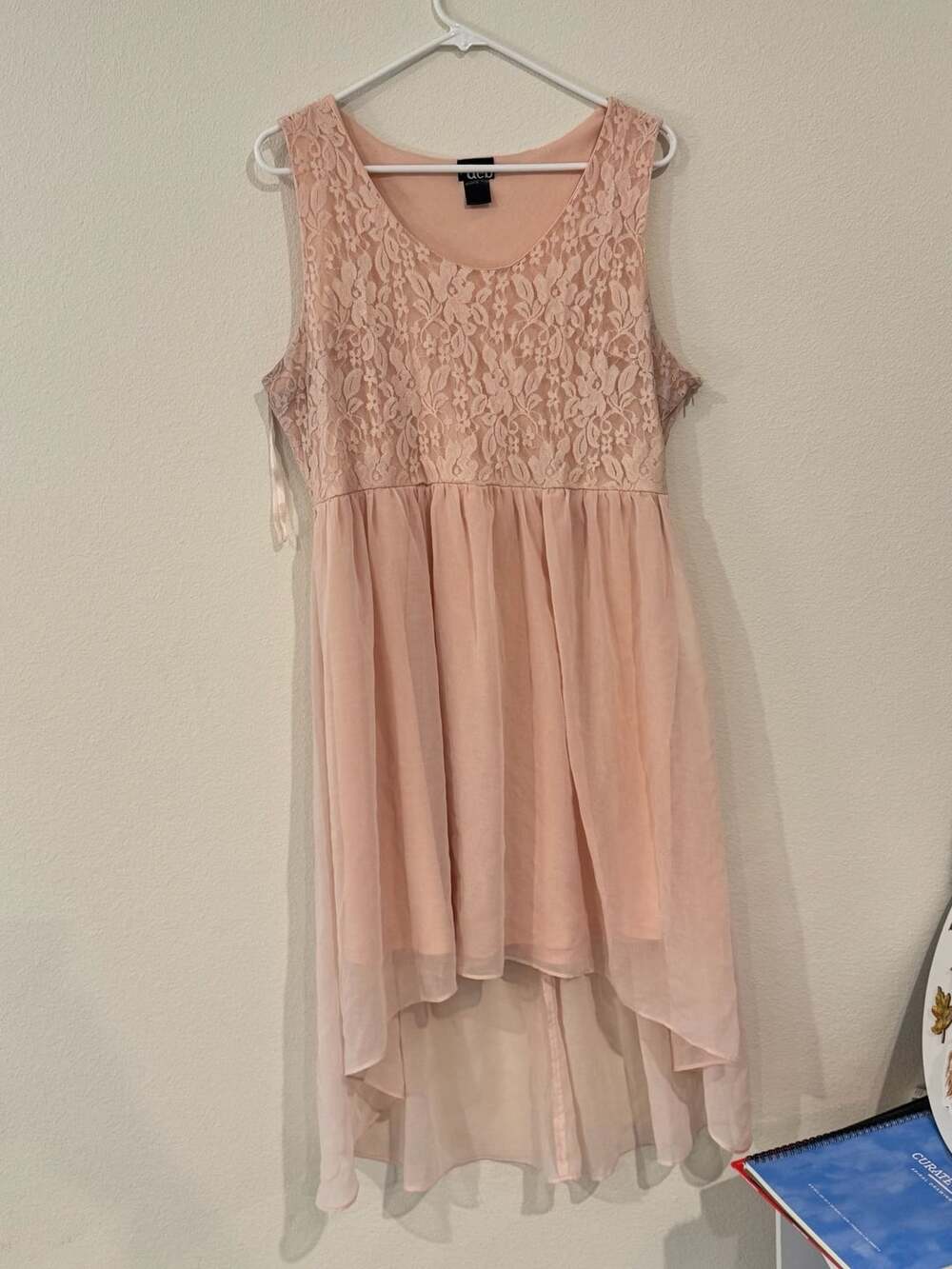 deb Dress Size L Pink Lace High Low Chiffon Sleeveless